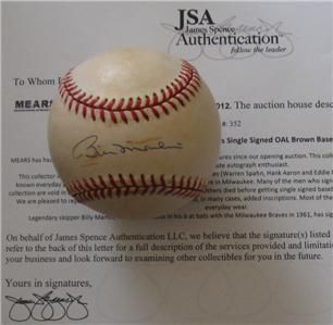 RARE Billy Martin Single Signed Sweet Spot Autographed OAL Ball w JSA 