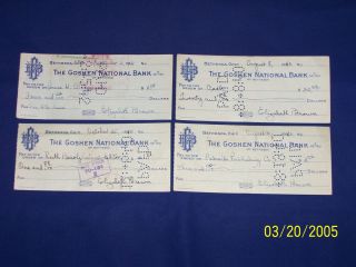 Goshen National Bank of Bethesda,Ohio.Set of 4 Checks.1930s