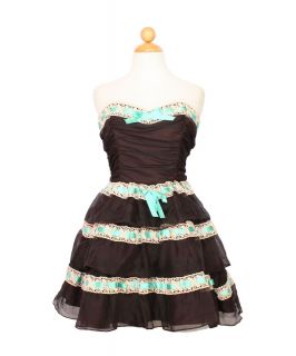 Betsey Johnson Black Ruffled Tiered Ribbon Lace Cocktail Party Dress 