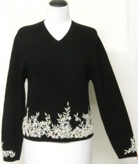 Cousin Johnny Size M Black Pearlized Beads Lambswool Pullover Sweater 