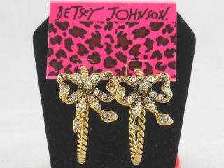 Betsey Johnson Gold Iconic Crystal Bow Hoop Earrings