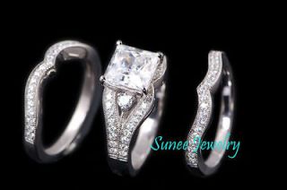   Silver Princess Cut Engagement Wedding Ring Set size 7,8, 9,10