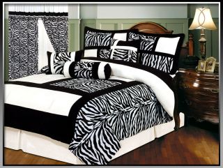 Pcs Black/White Zebra Skin Micro Fur Comforter Set Bed In a Bag King 