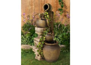   SALE Three Rustic Cascading Jars Indoor Outdoor Garden Water Fountain