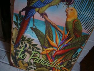   WELCOME TO PARADISE Tropical Birds Parrot Island Beach Home Decor Sign