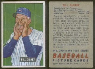 5246 1951 Bowman 290 Bill Dickey Yankees VG
