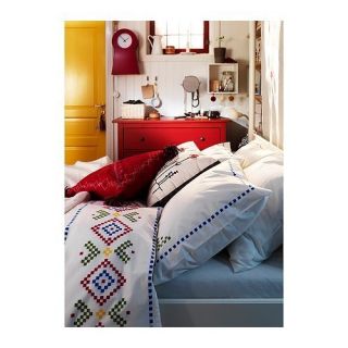 Ikea BIRGIT LANTLIG Duvet Cover 3pcs set w/ snaps White Red Green Full 