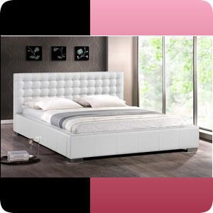   White Bed with Upholstered Headboard King Queen Size Beds New