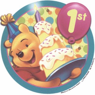Pooh 1st Birthday Edible Cake Topper Decor Image