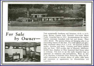1936 Ad for Sale of 62 Beymer Custom Built Motor Yacht