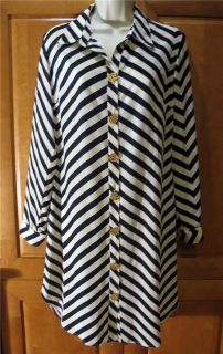 Bianca Coletti Black and White Striped Silk Shirt Dress M New $275 Ret 
