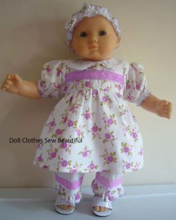 Doll Clothes Fits Bitty Baby White Lilac Dress Set 3 PC