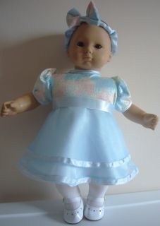 Doll Clothes Fits Bitty Baby Fancy Blue Dress Head Band Satin Netting 