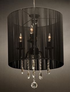 New Modern Crystal Chandeliers with Black Shade Bedroom 3 Lights 