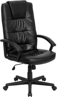 black leather executive office chair thickly padded seat and back
