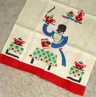 Vintage Black Americana Tea Towel Broderie Tablecloth Black 