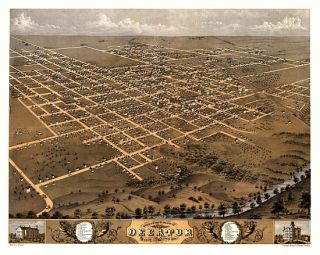 Birds Eye View Decatur Illinois 1869 Macon County