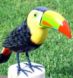 Toucan Tropical Hand Carved Wood Bird Sculpture New