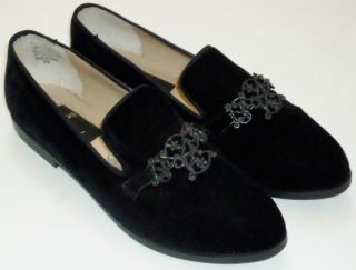Bijou Shoes Black Velvety Flats Gray Metallic Trim SZ 10 M COMFORT 
