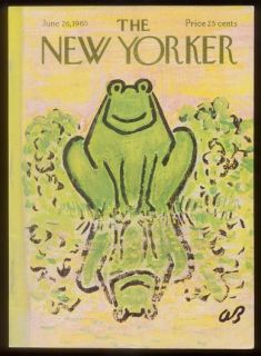 1965 Abe Birnbaum Happy Green Frog Art New Yorker Cover
