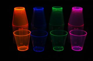 Assorted Neon Blacklight Reactive 2oz Shot Glasses 60ct