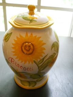 Nonnis Biscotti Sunflower Cookie Jar Storage Canister w Lid 