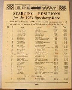 Vintage 1954 Indy 500 Official Program w Insert VG