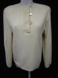 BILL BLASS Ivory Button Down Padded Shoulders Long Sleeve Sweater Top 