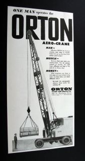 Orton Aero Crane cranes shovel 1950 print Ad