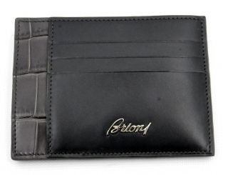 New BRIONI Italy Billy Smoke Gray Leather & Crocodile Wallet NWT $ 
