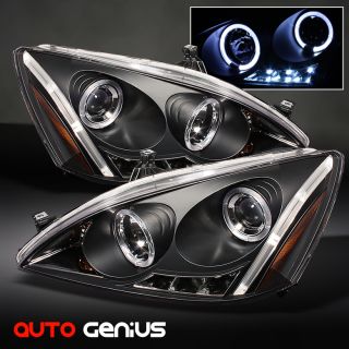 03 07 ACCORD BLACK HALO PROJECTOR HEADLIGHTS w LED FRONT LAMPS INSTANT 