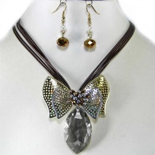   Black Diamond Glass Crystal Gold Silver Necklace Set Costume Jewelry