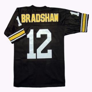   Bradshaw #12 Pittsburgh Steelers Sewn Black Throwback Mens Size Jersey