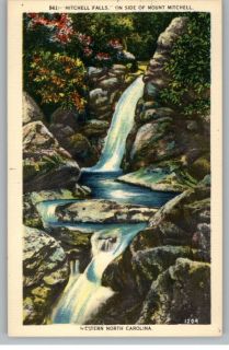 Linen Postcard Mitchell Falls Western North Carolina