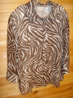 NWOT ALFRED DUNNER BROWN GIRAFFE PRINT LINNED BLOUSE EXQUISITE 22W