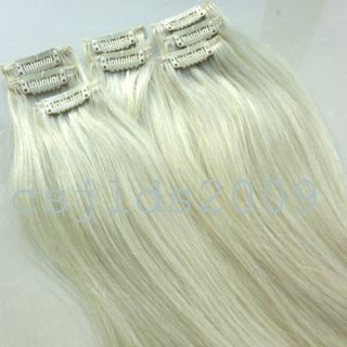 20inch 50cm Clip in Human Hair Extensions Platinum Blonde 60