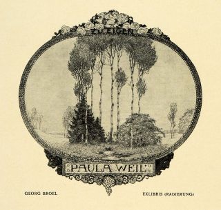   Georg Broel Exlibris Nameplate Paula Weil Birch Tree River