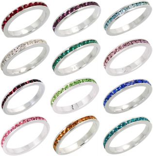   Silver Eternity Band Ring w Colored Crystal Birthstones