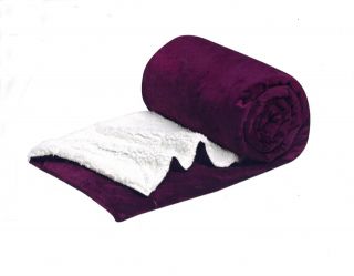 King Faux Sherpa Plush Pile Mink Suede Blanket Soft Warm Lilac