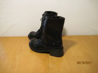 Black Casual mid high boots Stitched manmade upper Rounded toe Lace up 