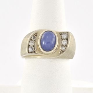  14k White Gold Mens Diamond Lindy Blue Star Sapphire Ring