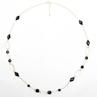 Gold Black Beaded Long Adjustable Chain Office Lady Women Necklace
