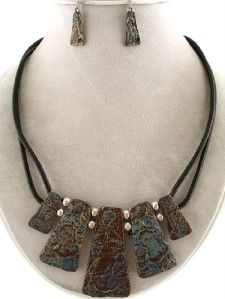 chunky western corded metal art necklace earrings