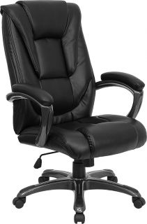 Stylish Black Leather Office Desk Chair with Waterfall Seat Design 