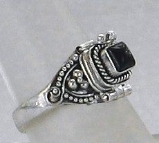 Black Onyx Gemstone Poison Ring Sterling Silver