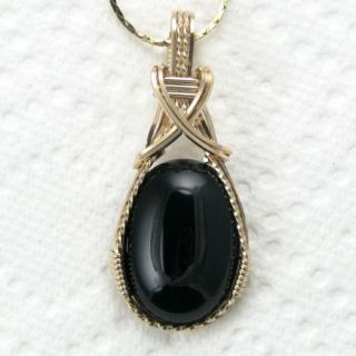 Black Onyx Gemstone Pendant 14k Rolled Gold Jewelry