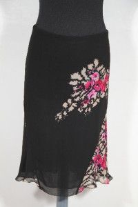 BLUMARINE Italian Black Viscose Floral Print Pencil Skirt 3 4 Lenght 