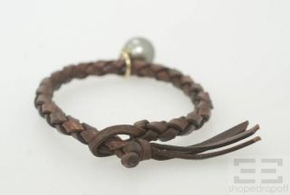 Mizuki Brown Leather 14k Gold Black Pearl Bracelet