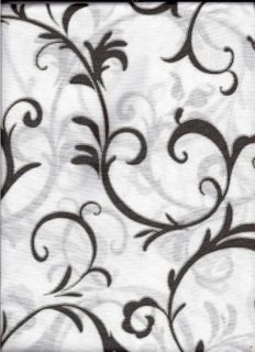 Black White Scroll Bonjour Fabric Shower Curtain