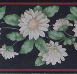 Floral Wallpaper Border Vine Black White Daisy Green